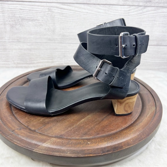 Vince Ria City Black Leather Sandals Heel Gladiator Buckles Revolve Size 7.5M - Picture 5 of 10